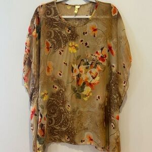 Chenault Floral Pleat Chiffon Sheer Blouse Medium